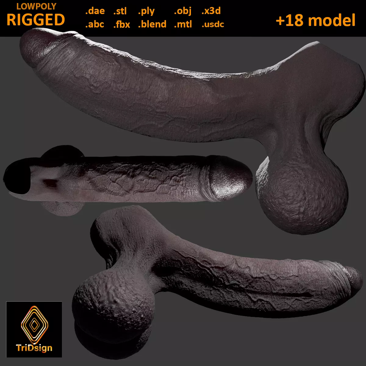 Realistic Huge BBC Penis Low Poly Rigged Low-poly 3D model_0