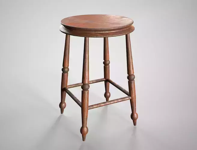 Medieval Wooden Chair - Old Victorian Stool AAA Gameready Low-poly 3D model