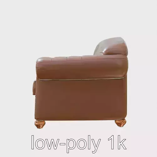 Antique Leather Armchair with Tufted Backrest and Rounded Arms