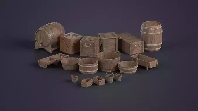 Wooden Medieval Pack - Storage Low-poly 3D model