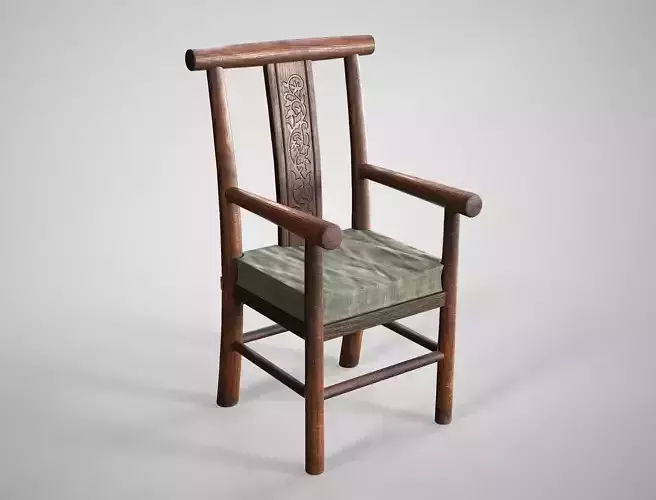 Old Wooden Armchair - Rustic Medieval Chair With Cushion