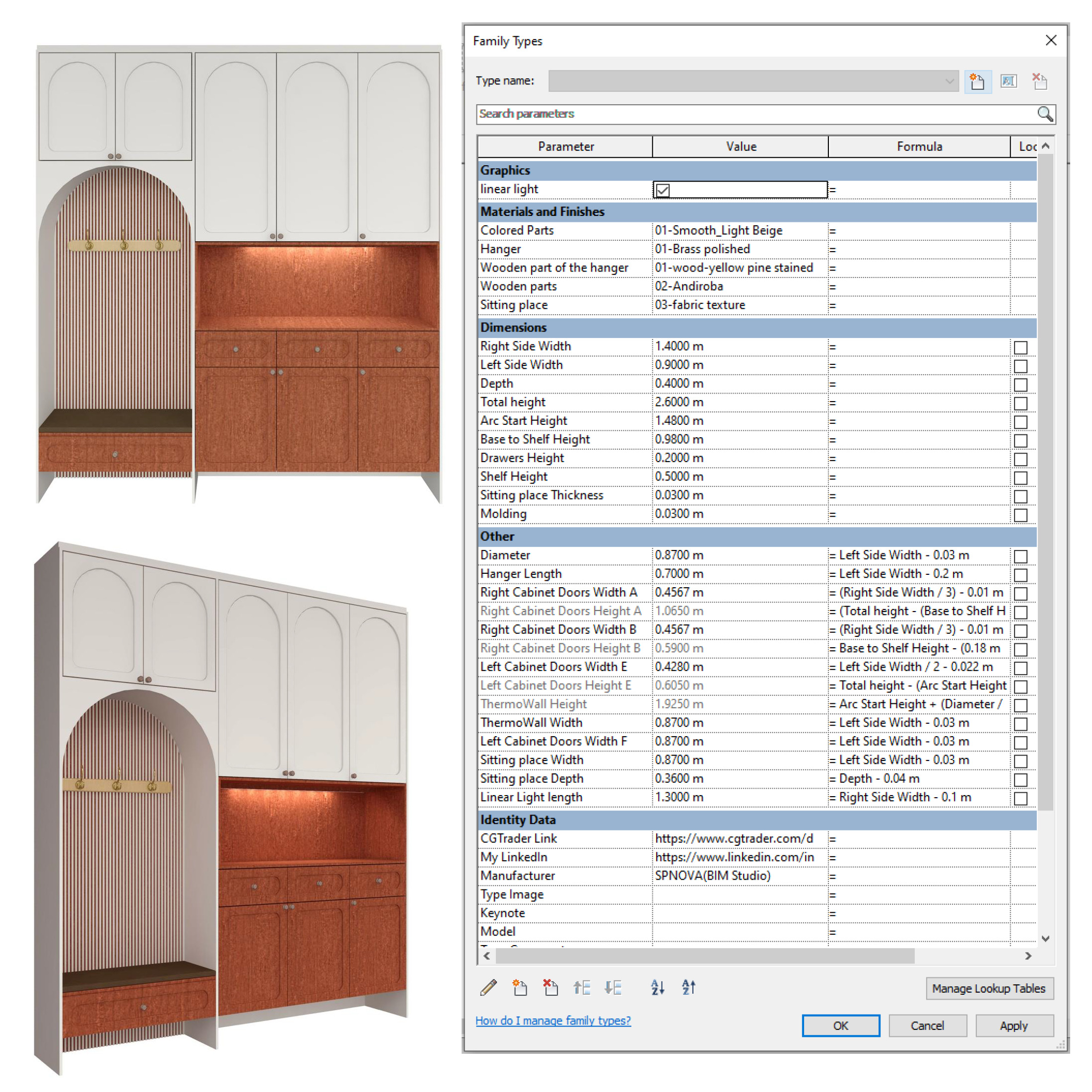 Entryway Furniture Set Revit Family Parametric 3D model_7