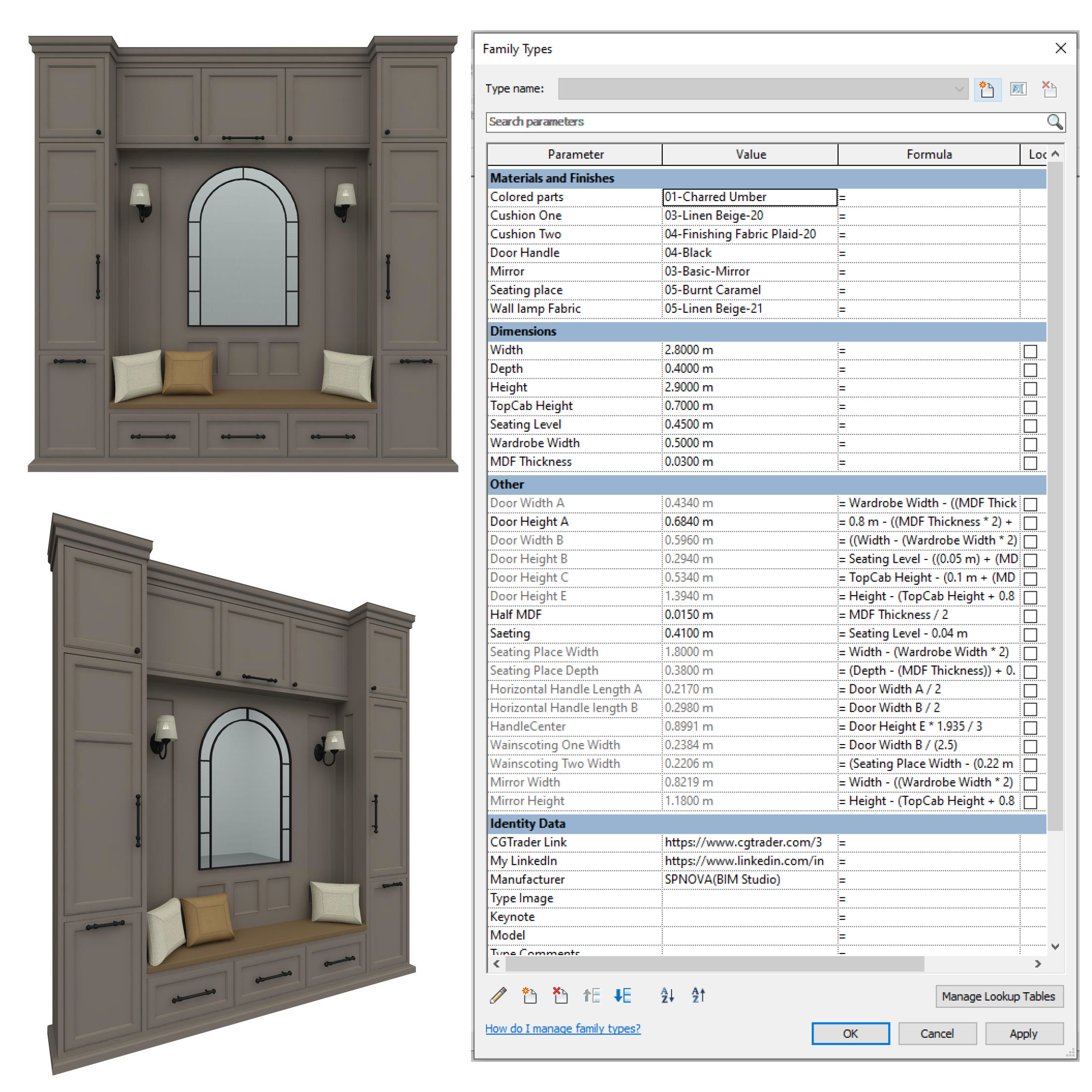 Entryway Furniture Set Revit Family Parametric 3D model_6