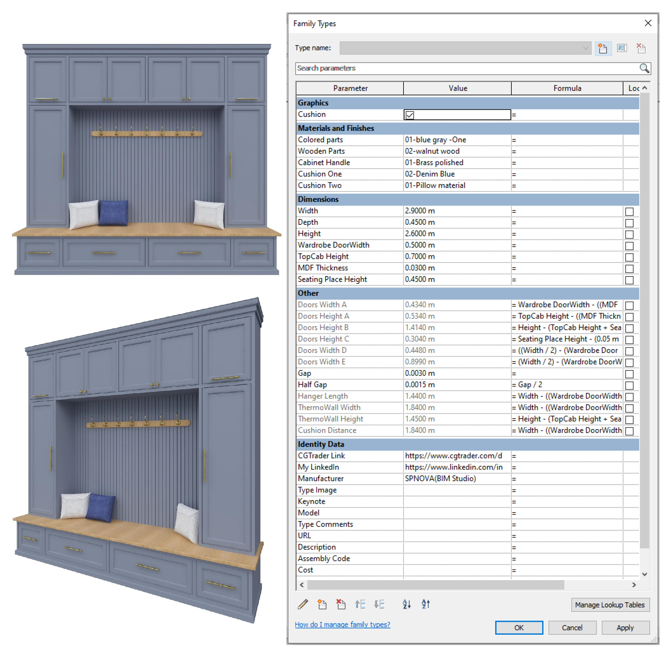 Entryway Furniture Set Revit Family Parametric 3D model_2