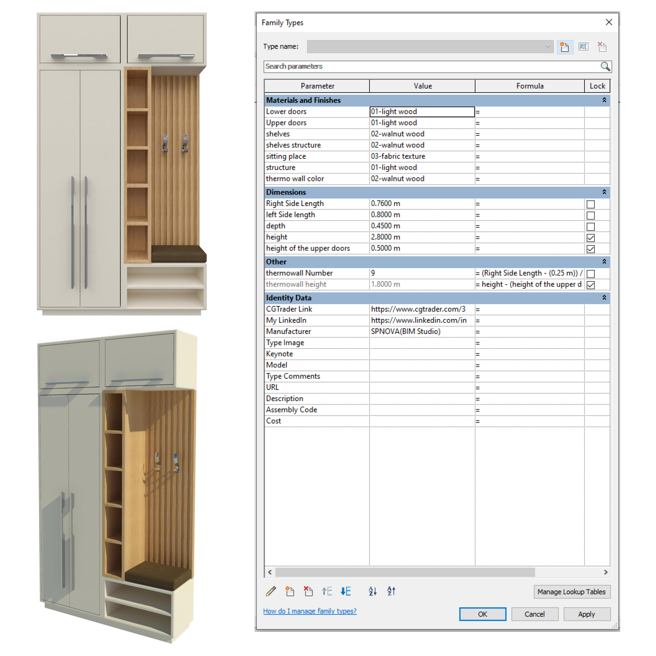 Entryway Furniture Set Revit Family Parametric 3D model_8