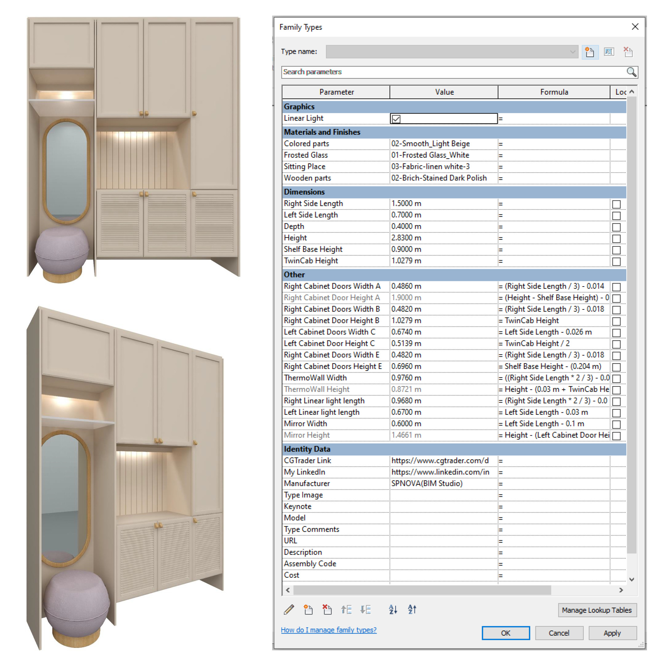 Entryway Furniture Set Revit Family Parametric 3D model_5