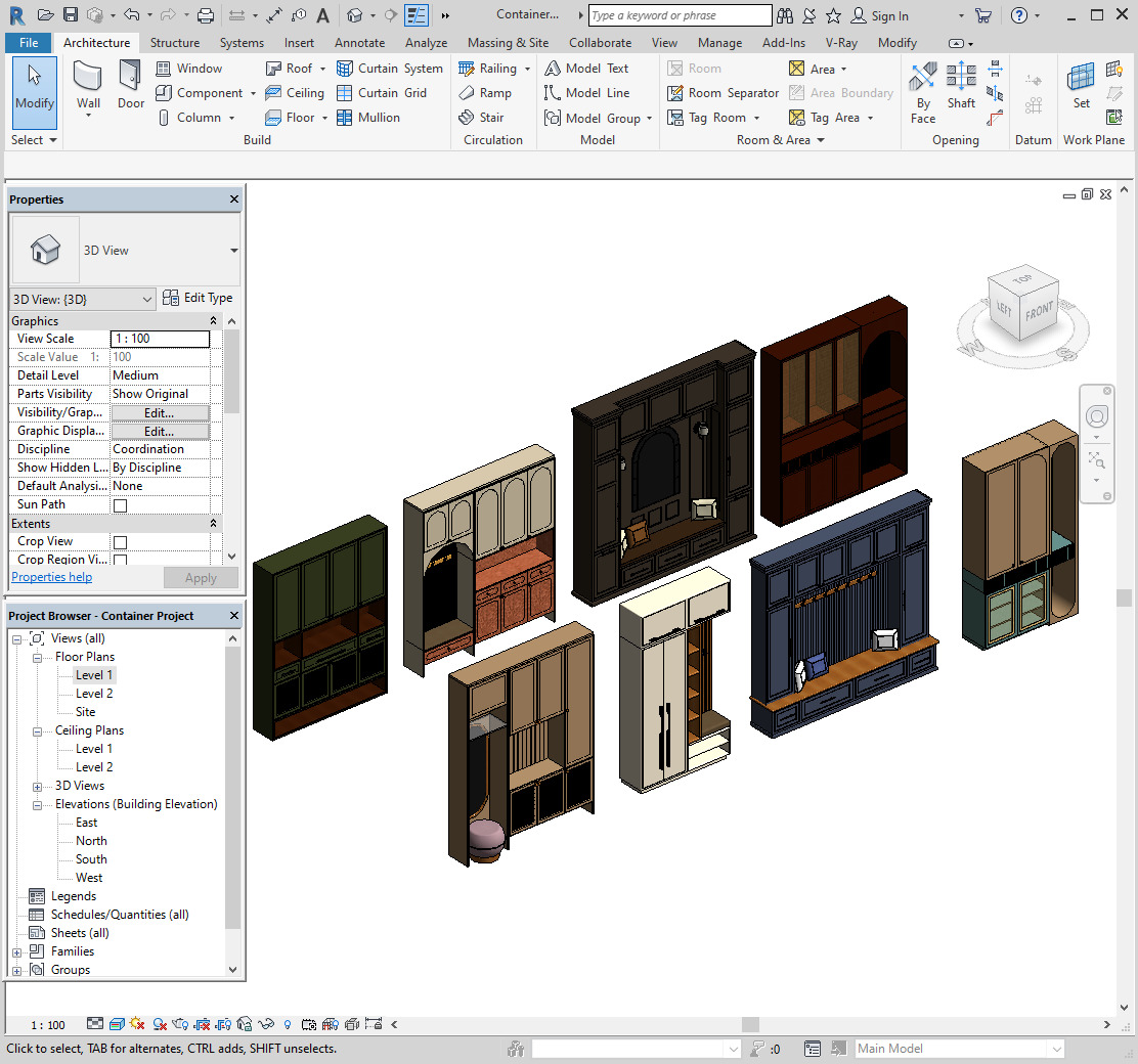 Entryway Furniture Set Revit Family Parametric 3D model_1