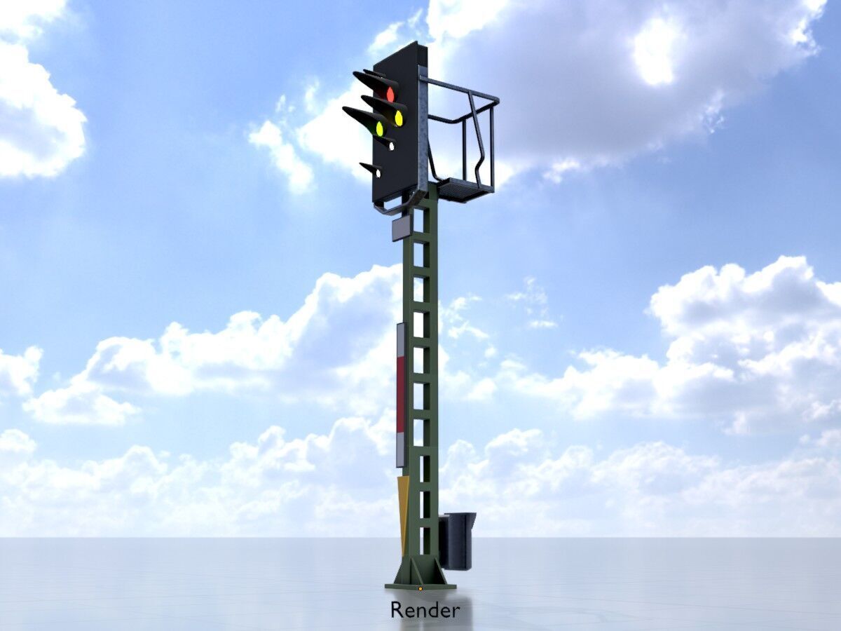 Railroad Signal KS with Post 4500mm Version-4 Low-poly 3D model_13