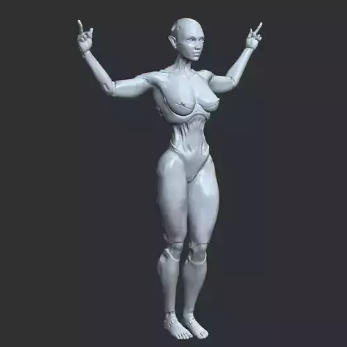 Cyberpunk Robot Girl Nude Attitude Pose STL Figure