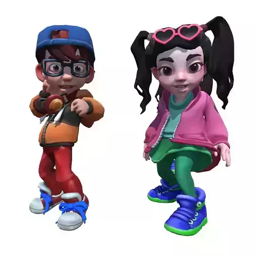 Cartoon Boy  Girl Animated 3D Characters Game-Ready Textures Low-poly 3D model
