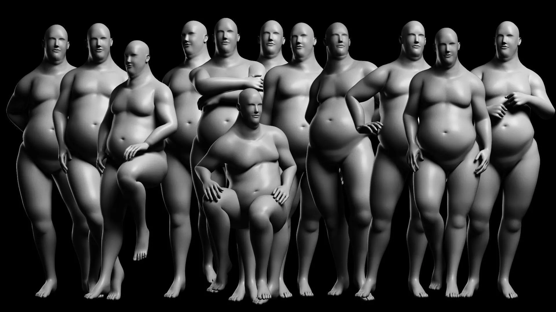 Animated Fat Male Base Mesh v2 - 12 poses 3D model