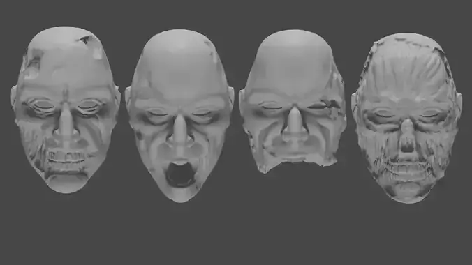Zombie Action Figure Head Sculpt SET OF 4 3D print model