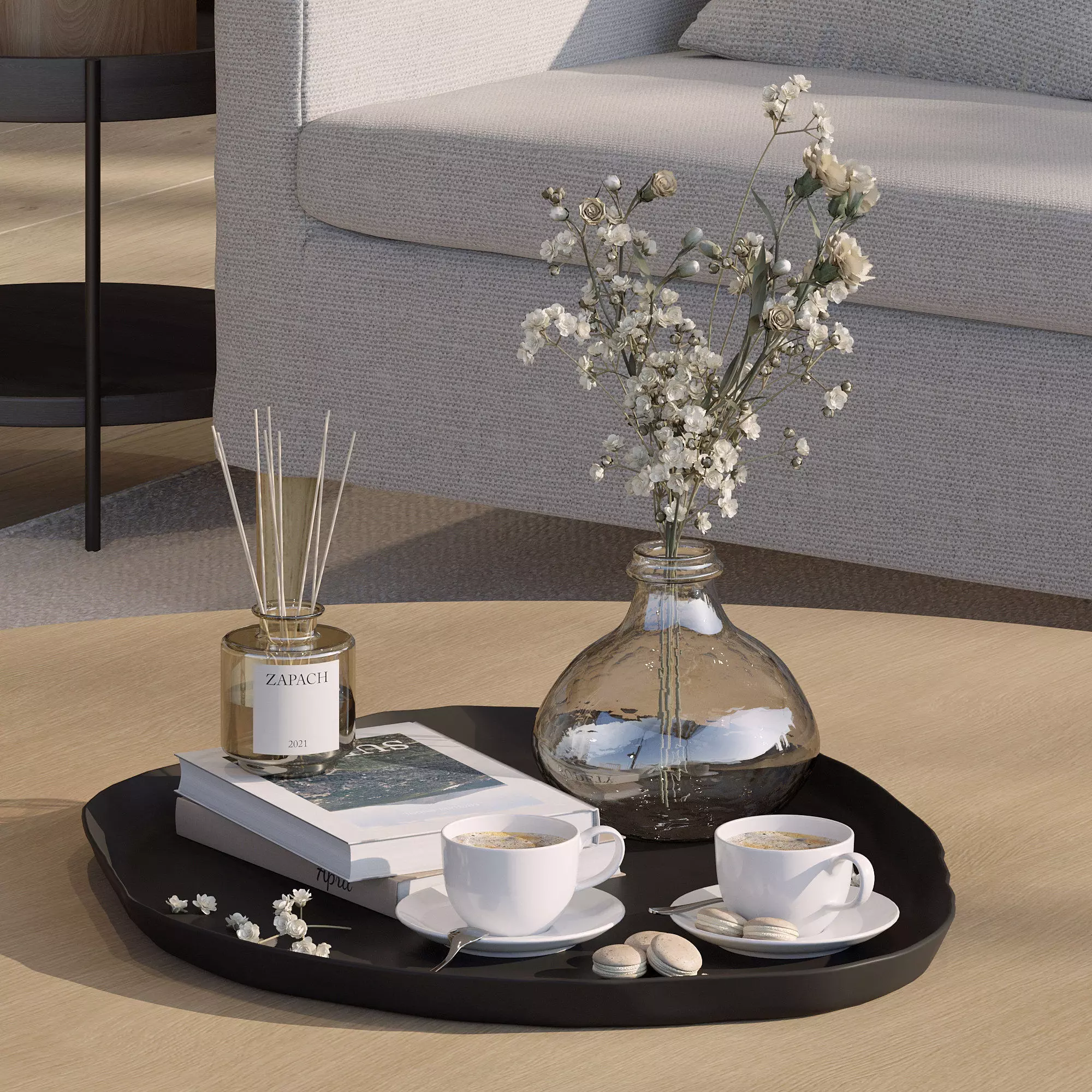 Coffee set 09 - bouquet books cups diffuser 3D model