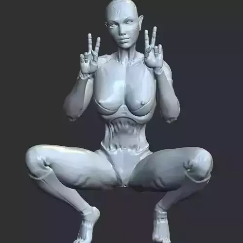 Half-Robot Woman in Lewd Pose 3D Print STL