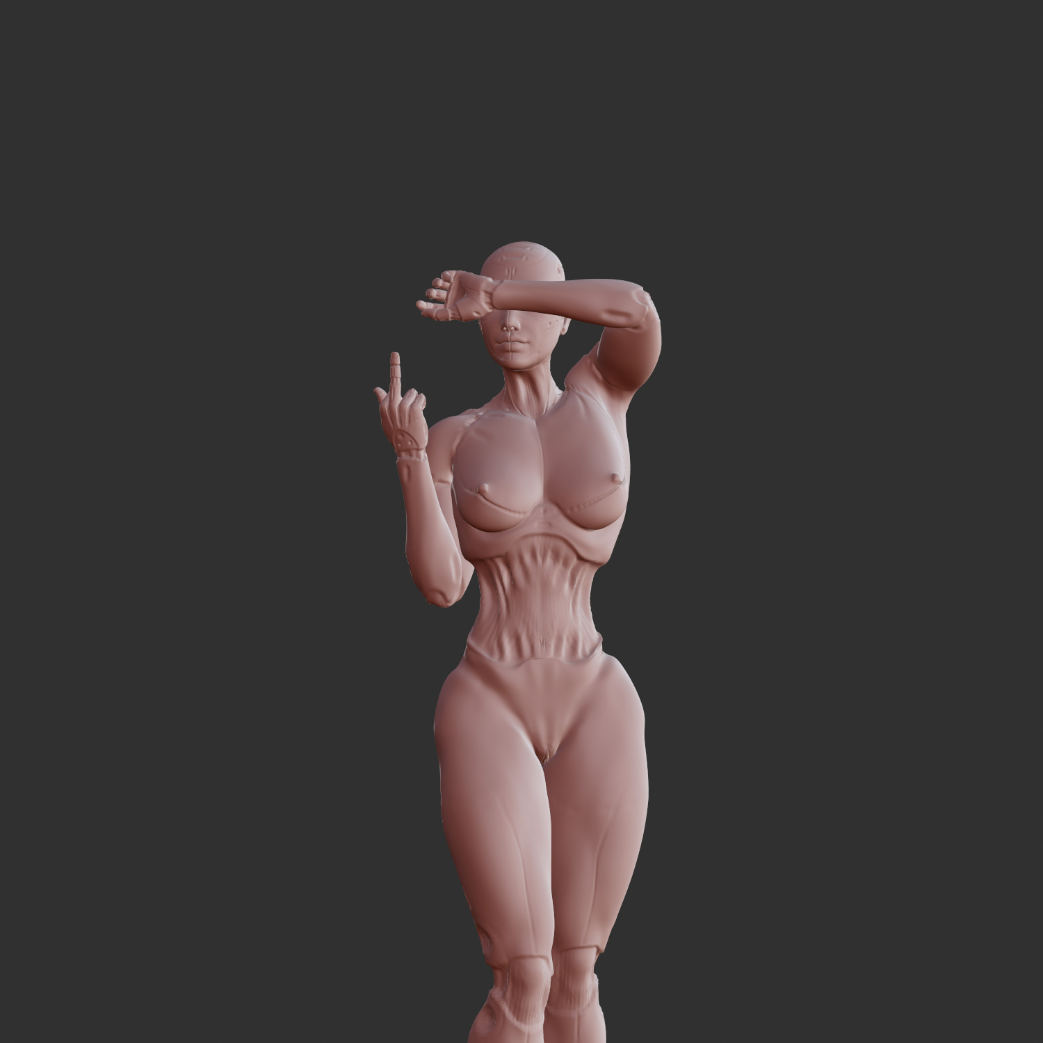 Futuristic Sci-Fi Babe with Metal Body Attitude STL 3D print model_1