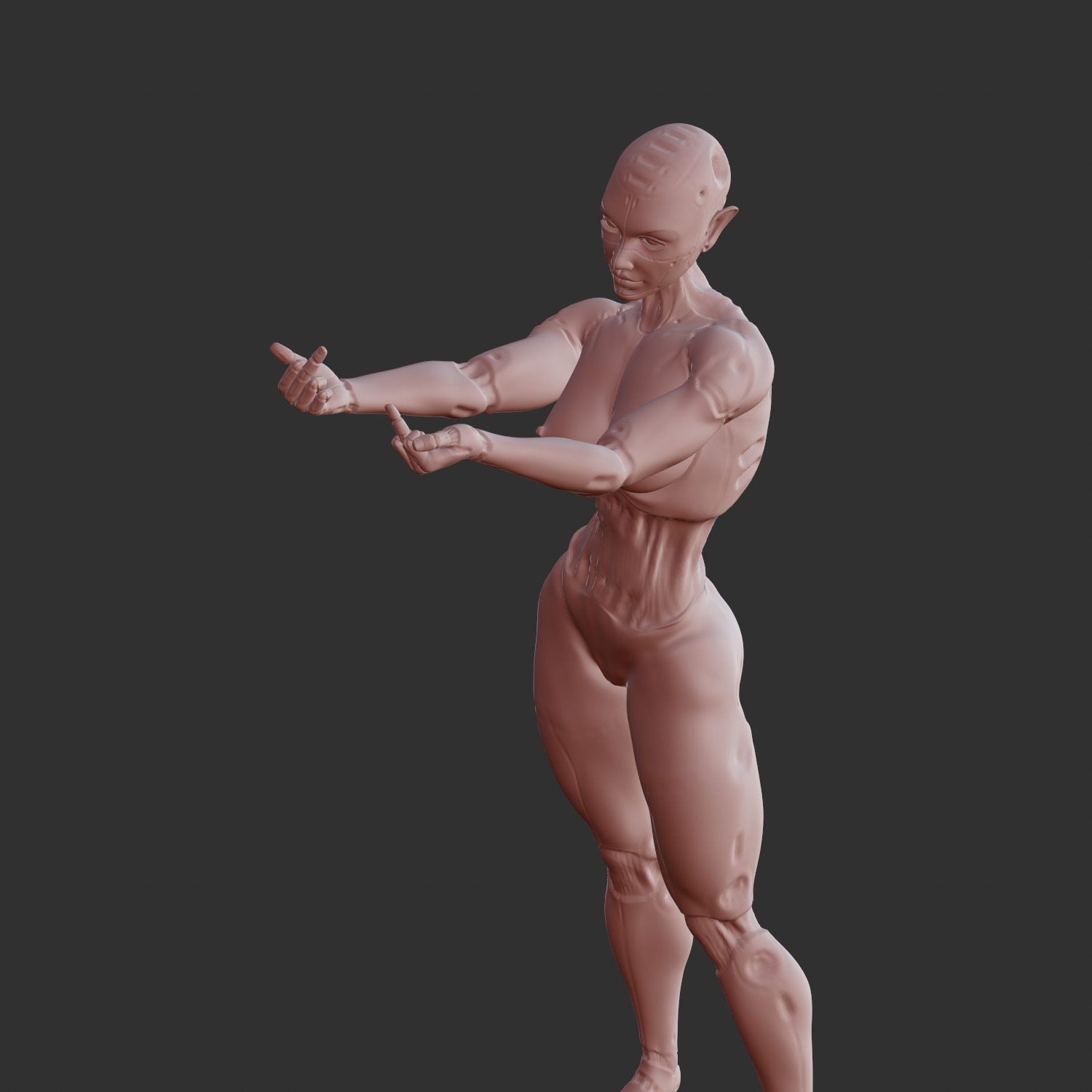 Cyberpunk Mecha Girl Nude Pin-Up 3D STL 3D print model_6