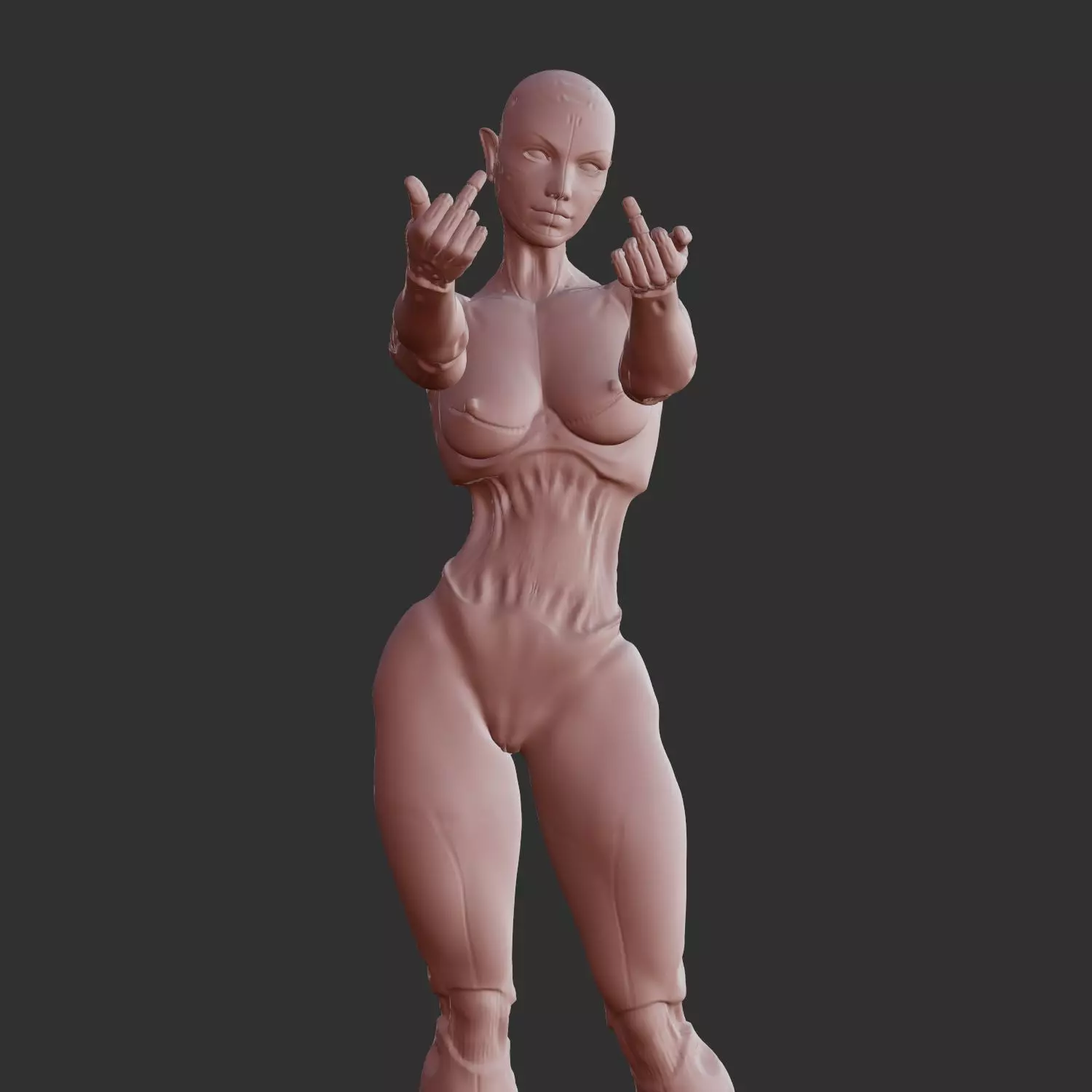 Cyberpunk Mecha Girl Nude Pin-Up 3D STL 3D print model_0