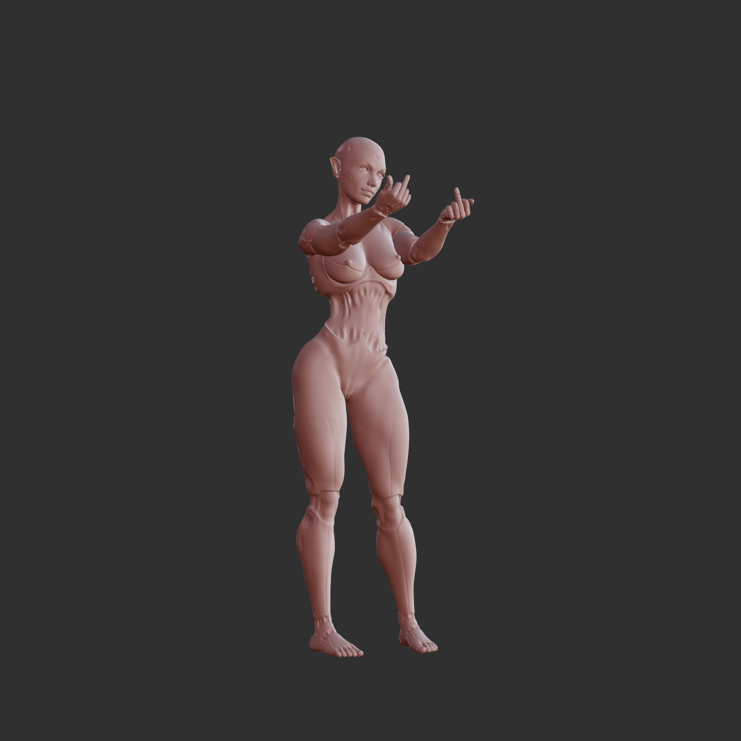 Cyberpunk Mecha Girl Nude Pin-Up 3D STL 3D print model_1
