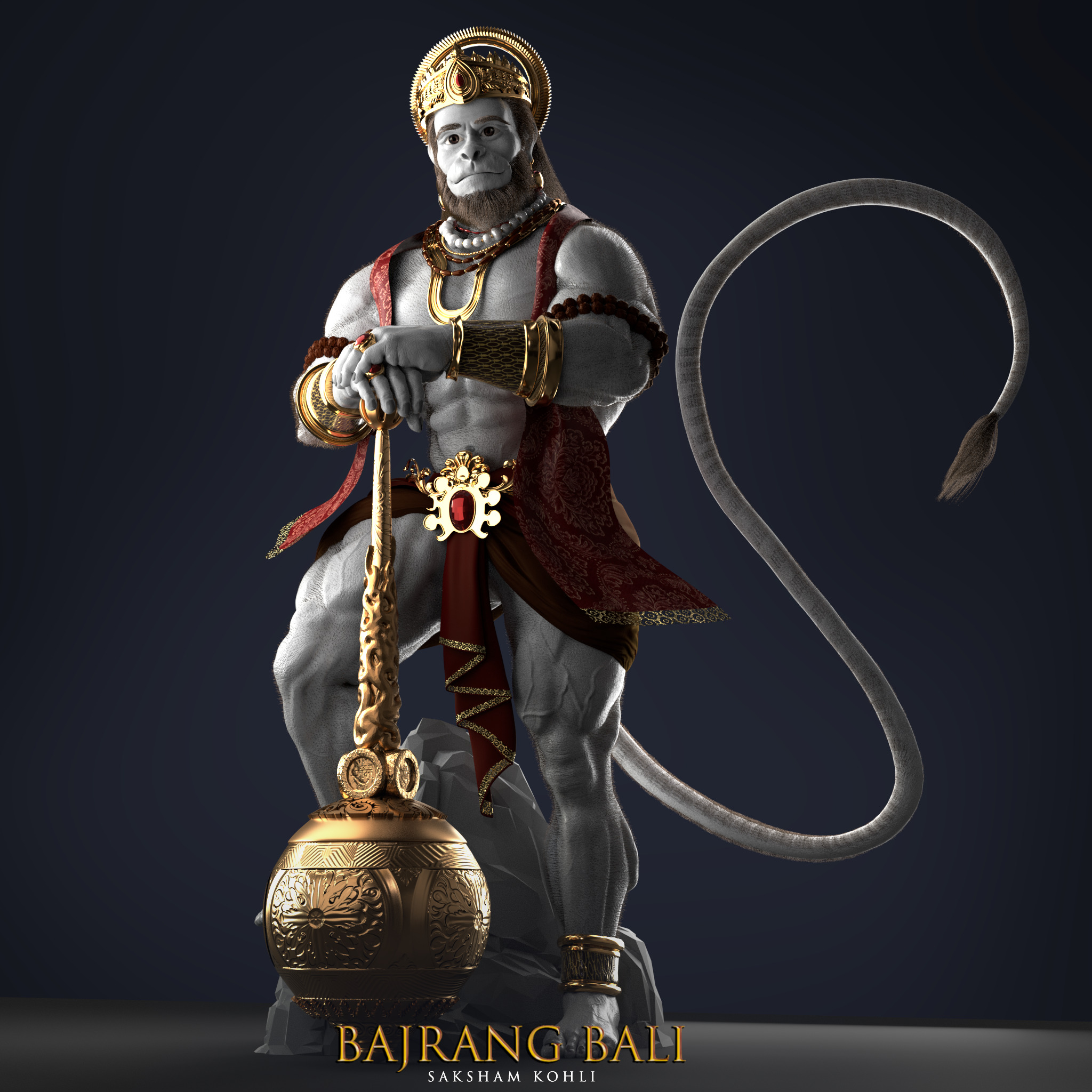 Hanuman Ji 3D Model Rigged Low-poly 3D model_1