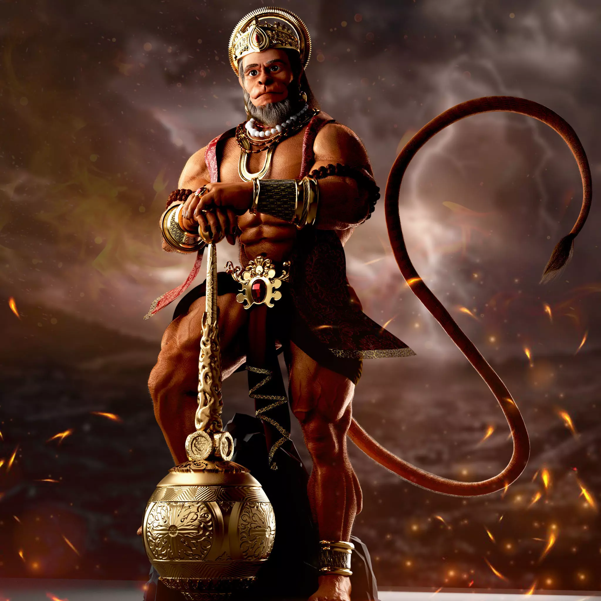 Hanuman Ji 3D Model Rigged Low-poly 3D model_0