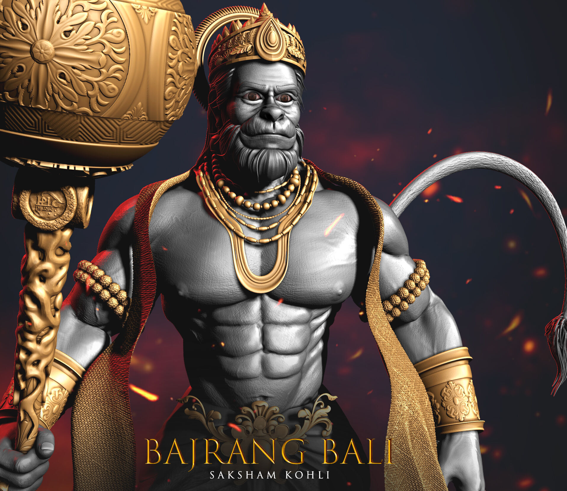 Hanuman Ji 3D Model Rigged Low-poly 3D model_6
