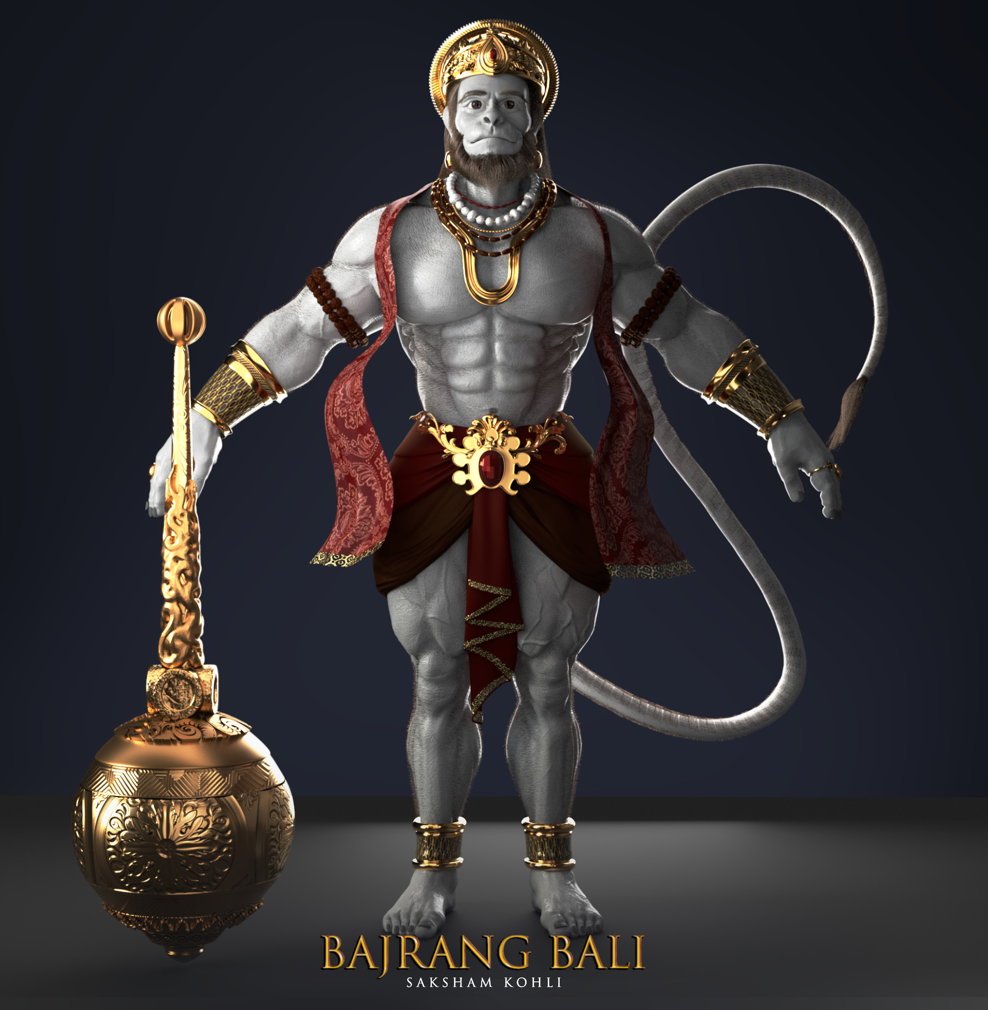 Hanuman Ji 3D Model Rigged Low-poly 3D model_3