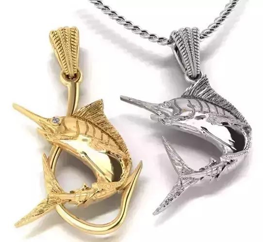 pendant  marlin fish two options with diamond and hook