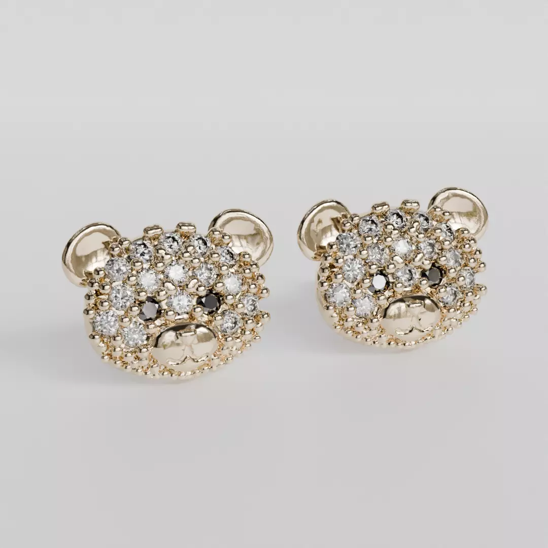 bear face diamond earrings 3D print model