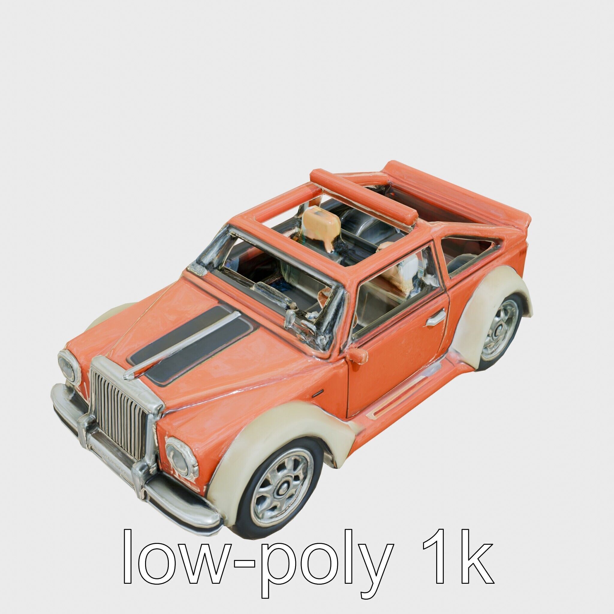 Classic Vintage Car with Split Windshield Design Low-poly 3D model_29