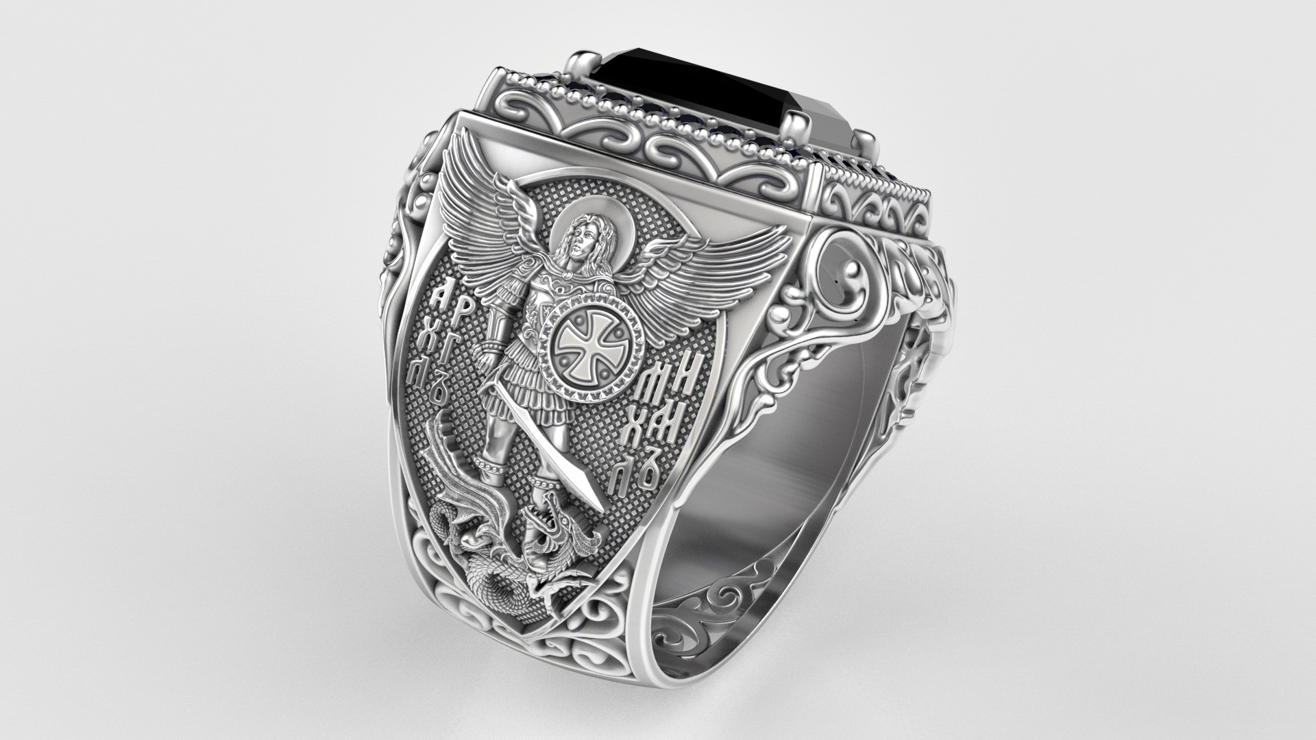 Signet ring with archangel Michael 3D print model_8