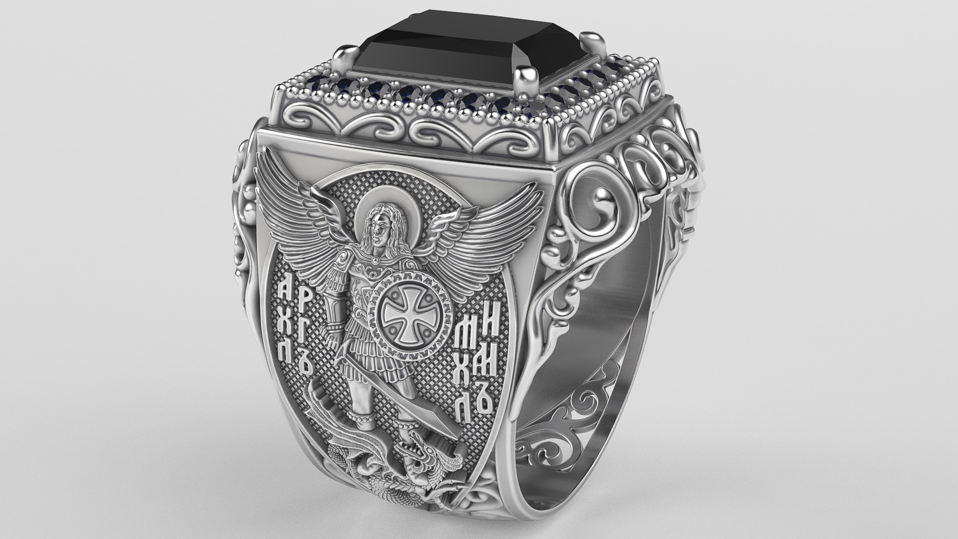 Signet ring with archangel Michael 3D print model_7