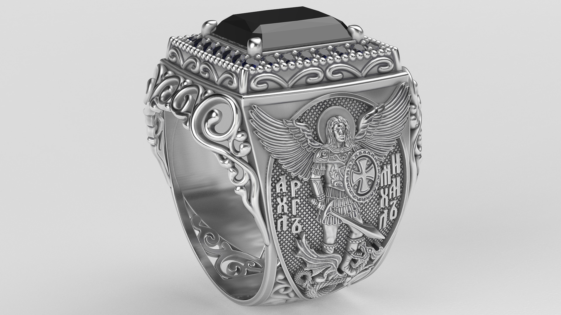 Signet ring with archangel Michael 3D print model_6