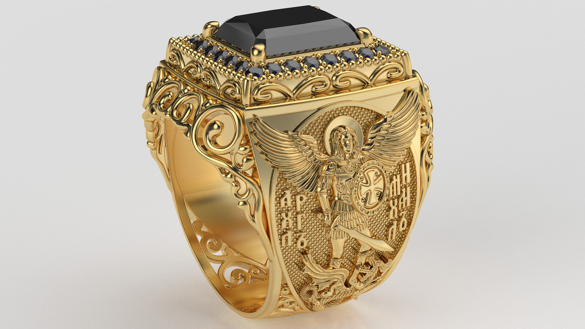 Signet ring with archangel Michael 3D print model_5