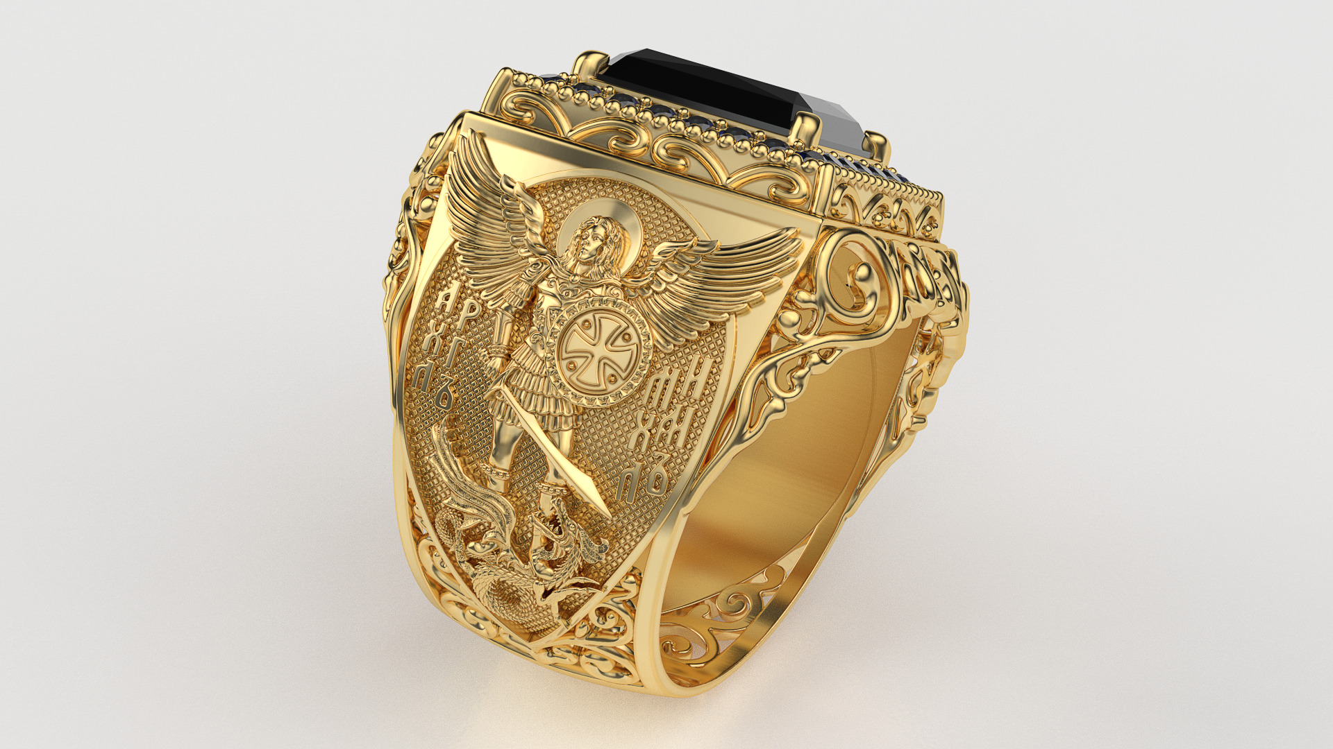 Signet ring with archangel Michael 3D print model_4