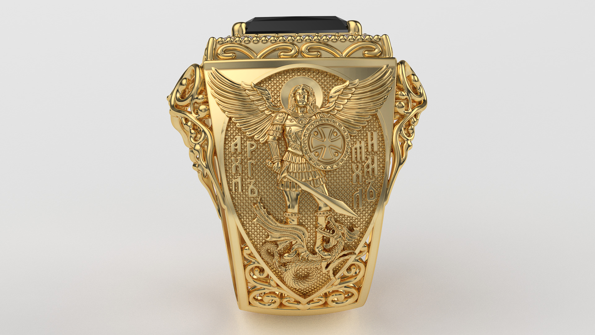 Signet ring with archangel Michael 3D print model_1