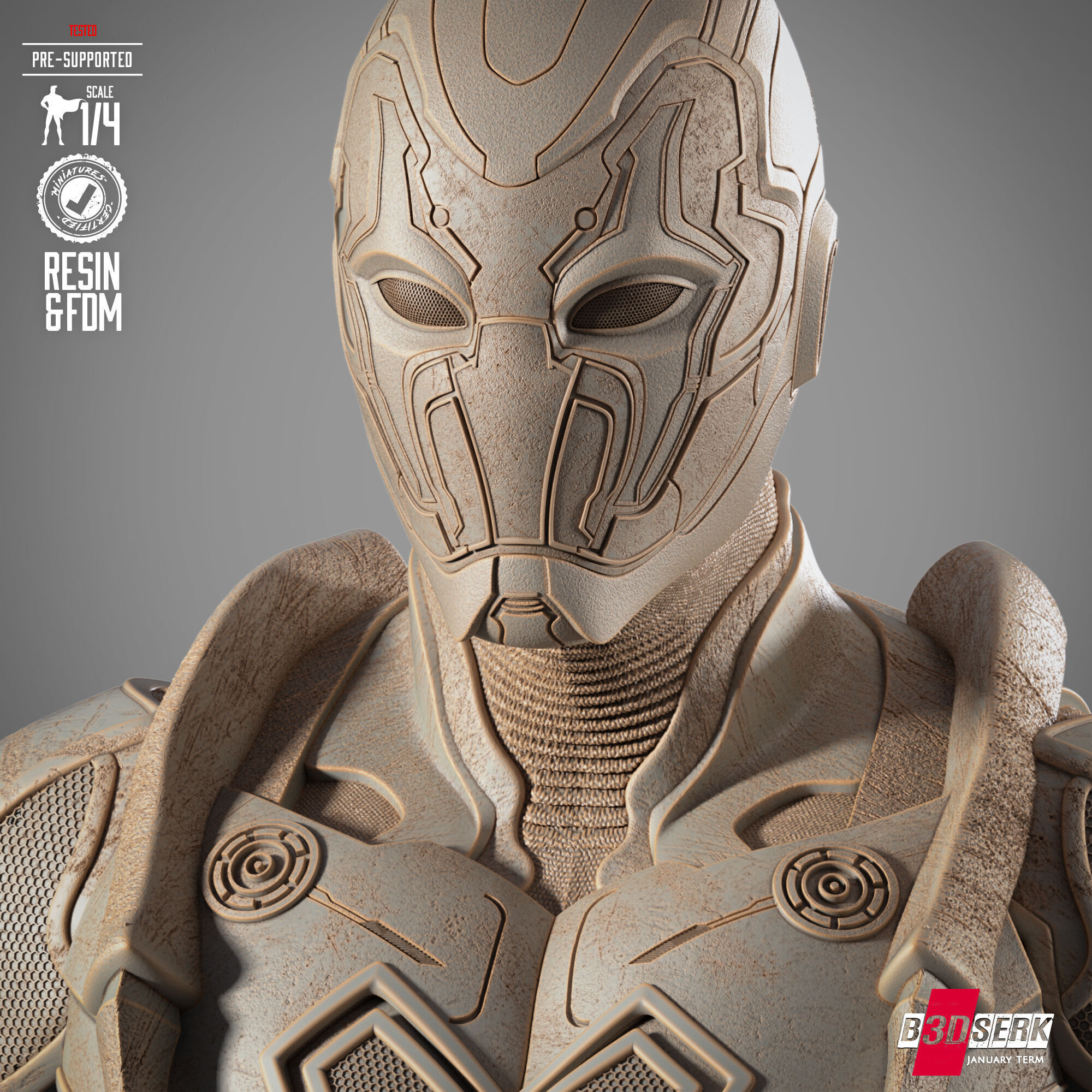 B3DSERK Blue Beetle Portrait Bust 3D print model_3