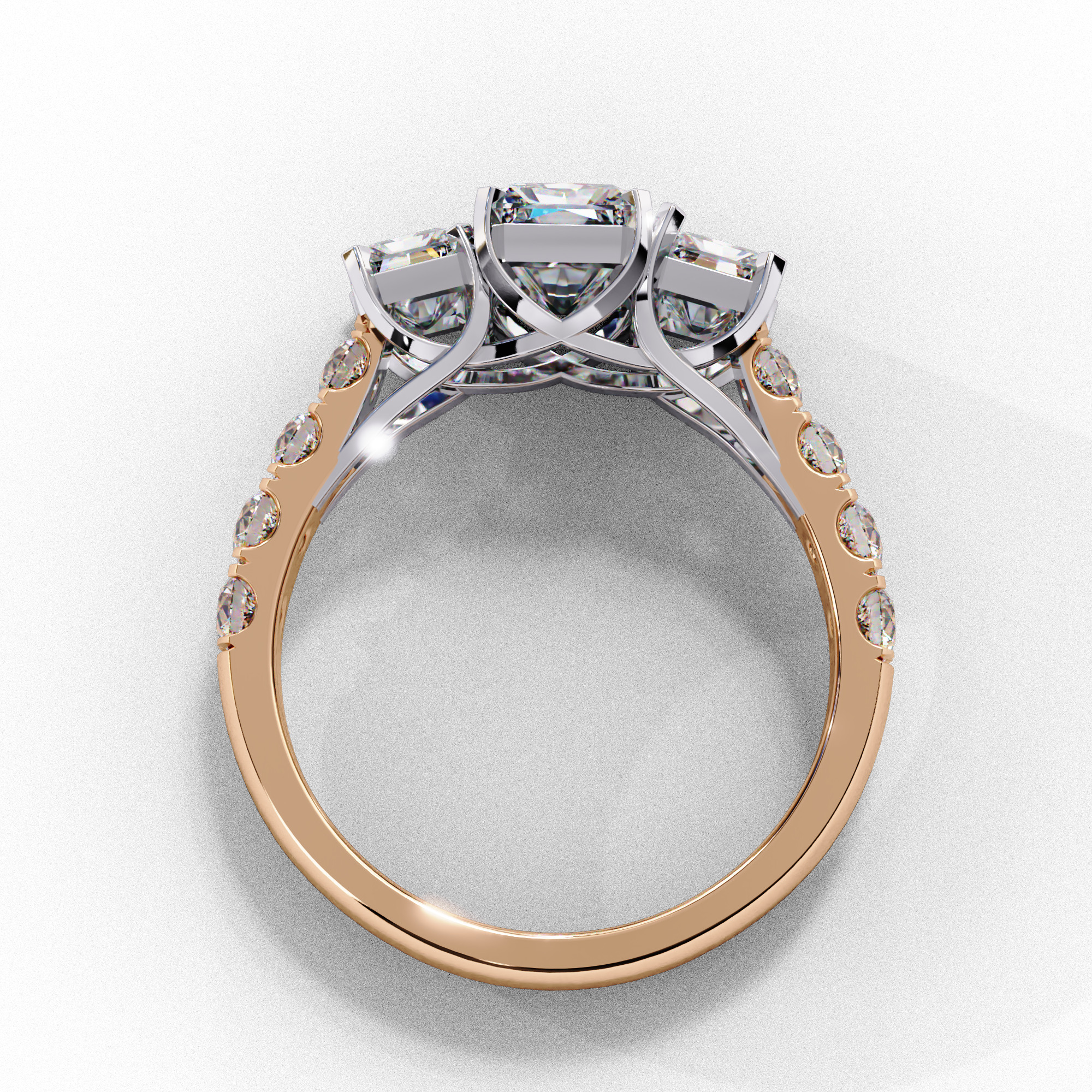 Trio Solitaire Diamond Ring 360 animation renders 3dm stl  3D print model_5