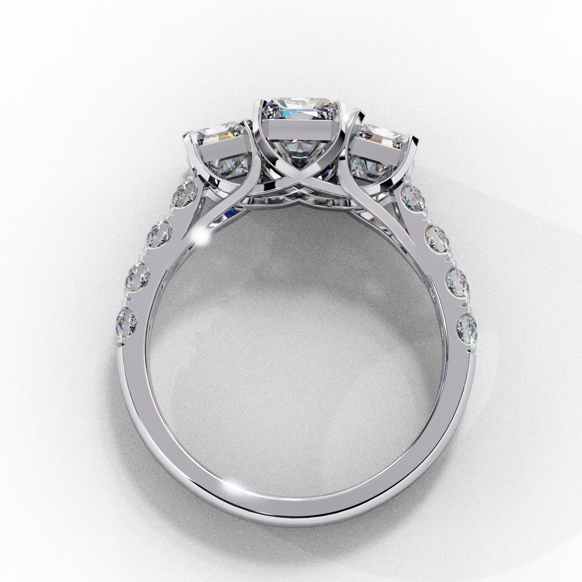 Trio Solitaire Diamond Ring 360 animation renders 3dm stl  3D print model_14