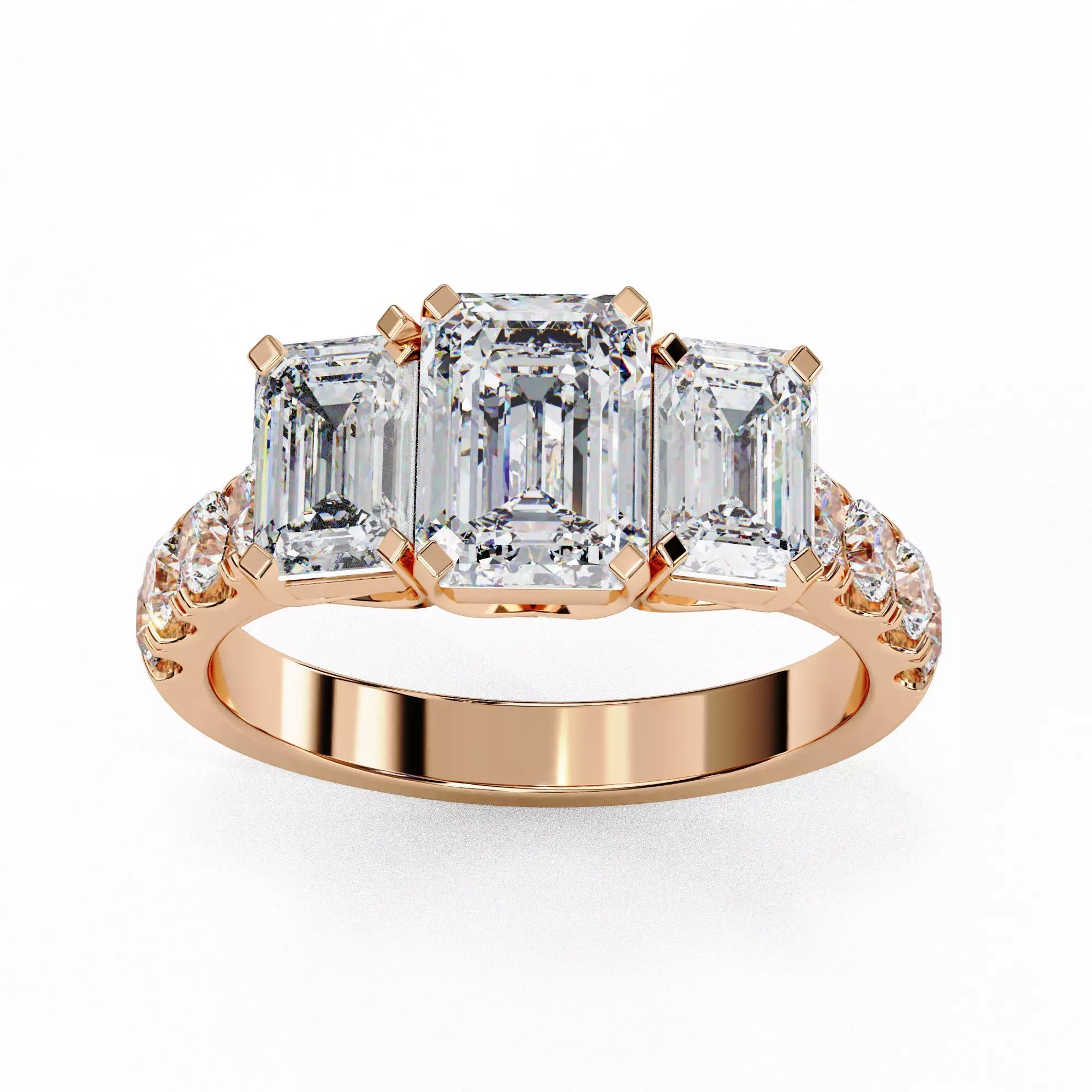 Trio Solitaire Diamond Ring 360 animation renders 3dm stl  3D print model_0