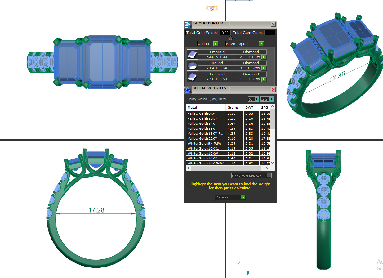 Trio Solitaire Diamond Ring 360 animation renders 3dm stl  3D print model_3