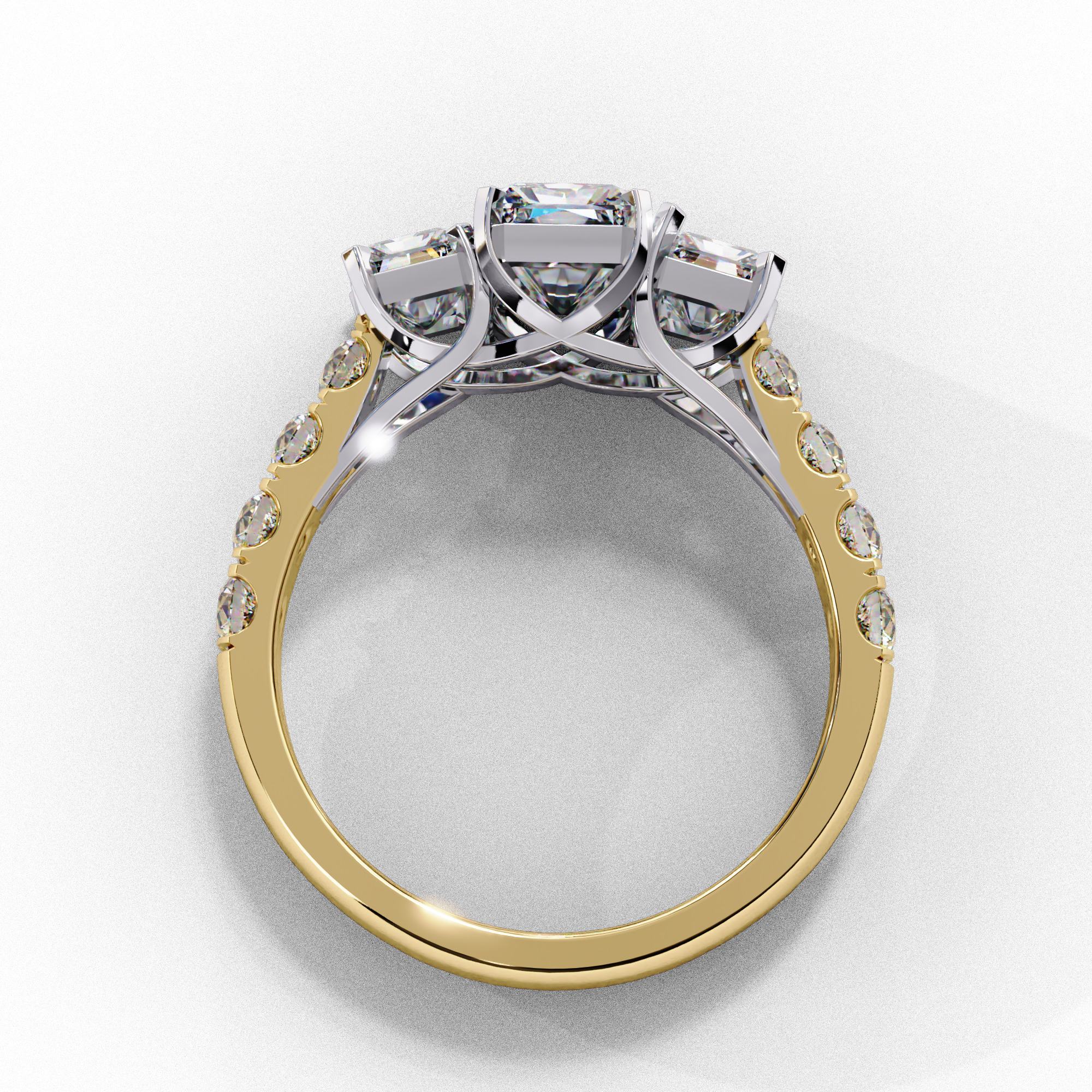 Trio Solitaire Diamond Ring 360 animation renders 3dm stl  3D print model_4