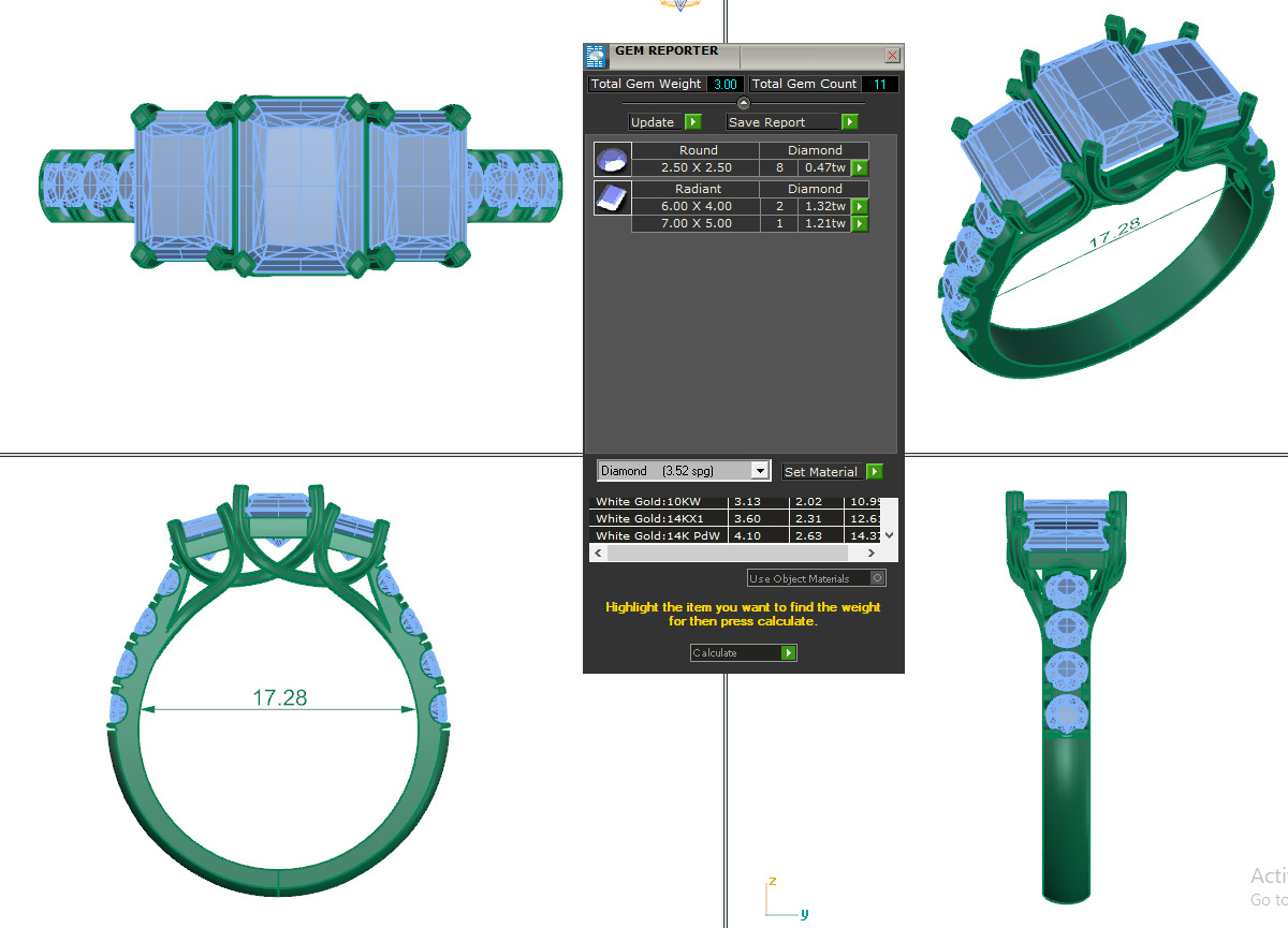Trio Solitaire Diamond Ring 360 animation renders 3dm stl  3D print model_3