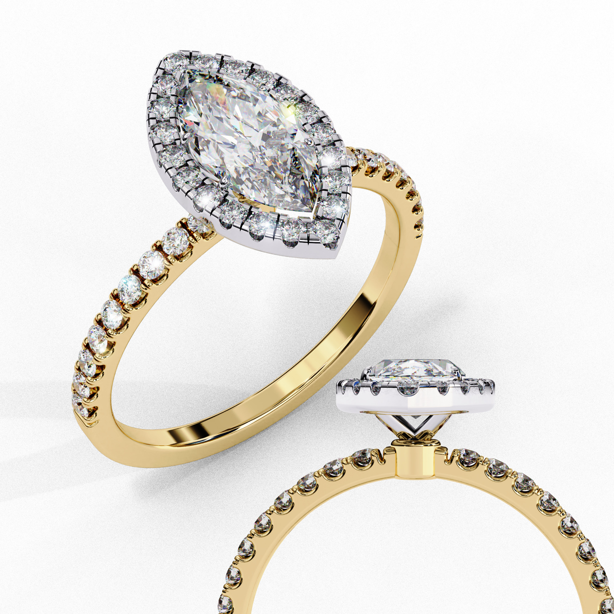 Halo Solitaire Diamond Ring 360 animation renders 3dm stl 3D print model_3