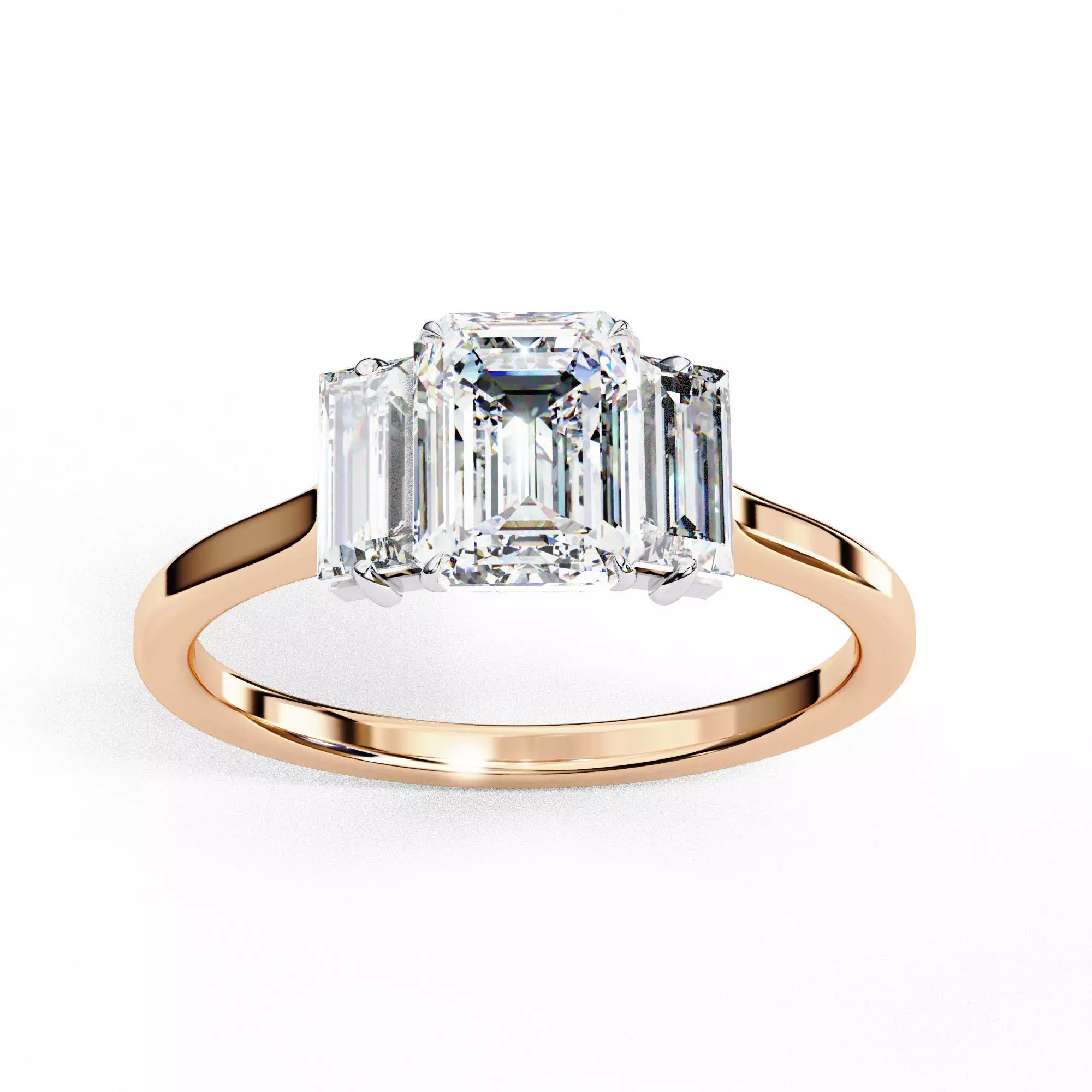 Trio Solitaire Diamond Ring 360 animation renders 3dm stl 3D print model_0