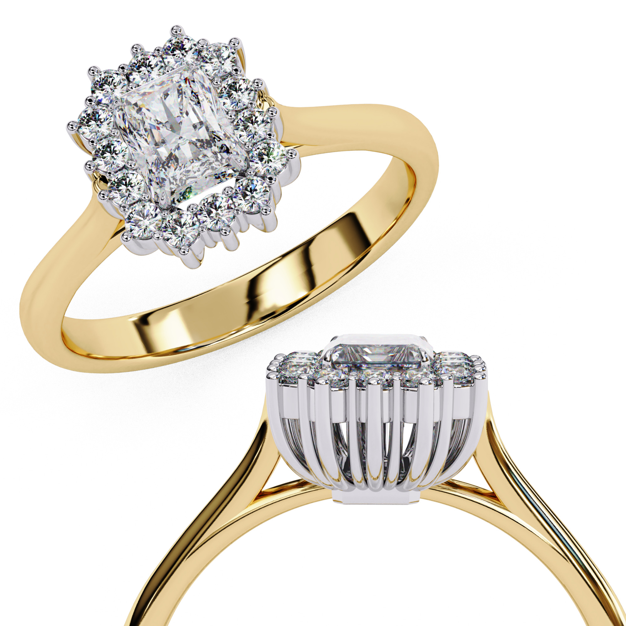 Halo Solitaire Diamond Ring 360 animation renders 3dm stl 3D print model_2