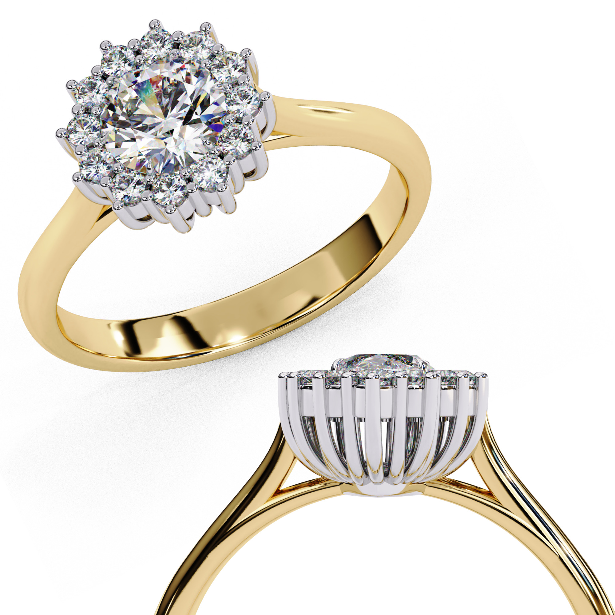 Halo Solitaire Diamond Ring 360 animation renders 3dm stl 3D print model_2