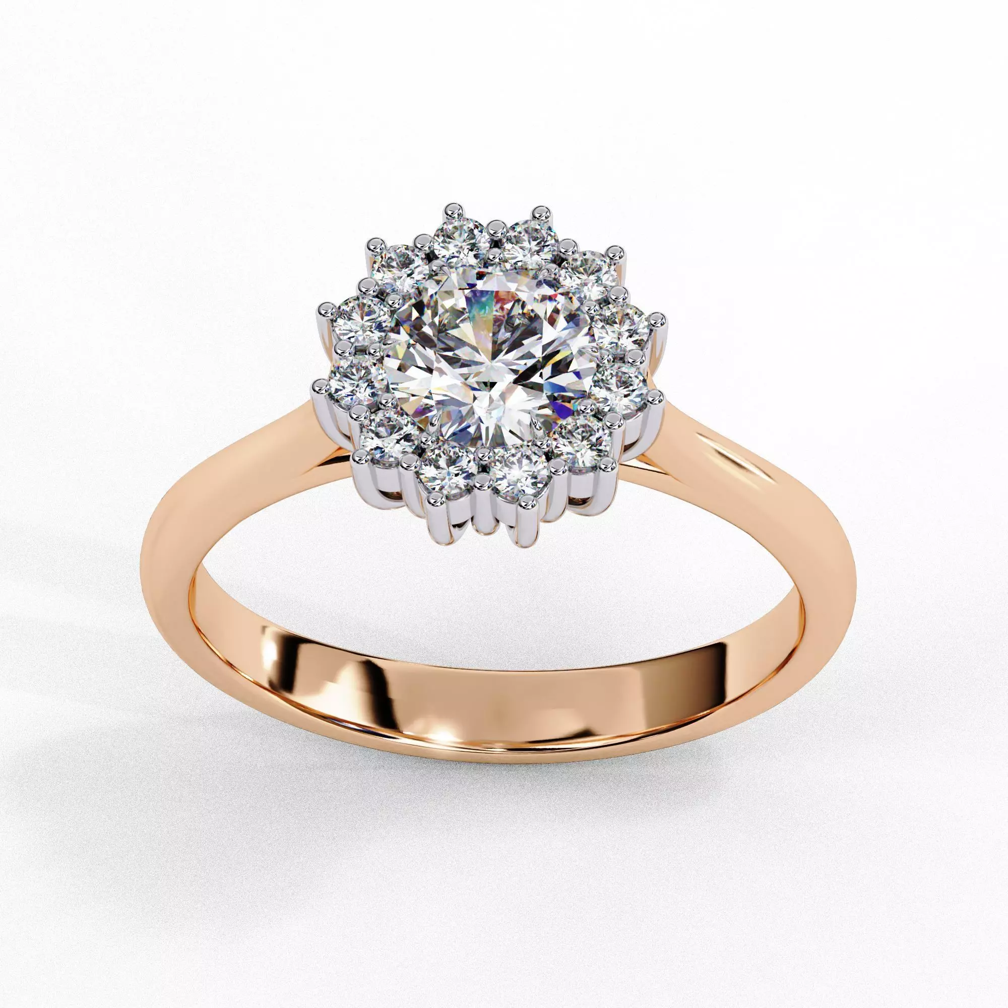 Halo Solitaire Diamond Ring 360 animation renders 3dm stl 3D print model_0