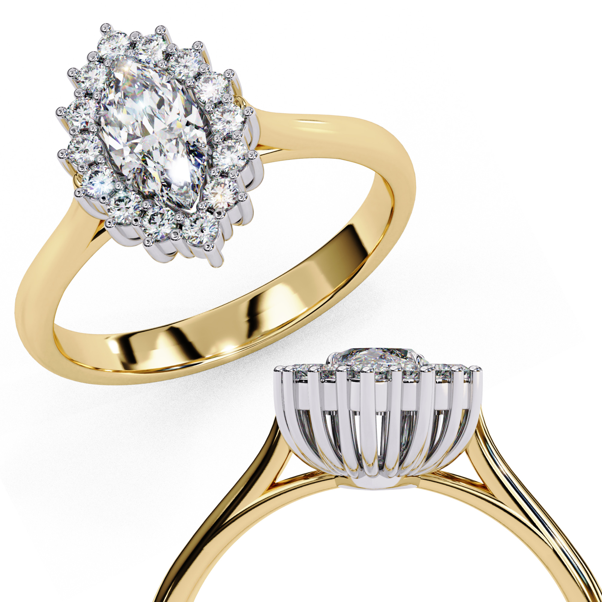 Halo Solitaire Diamond Ring 360 animation renders 3dm stl 3D print model_2