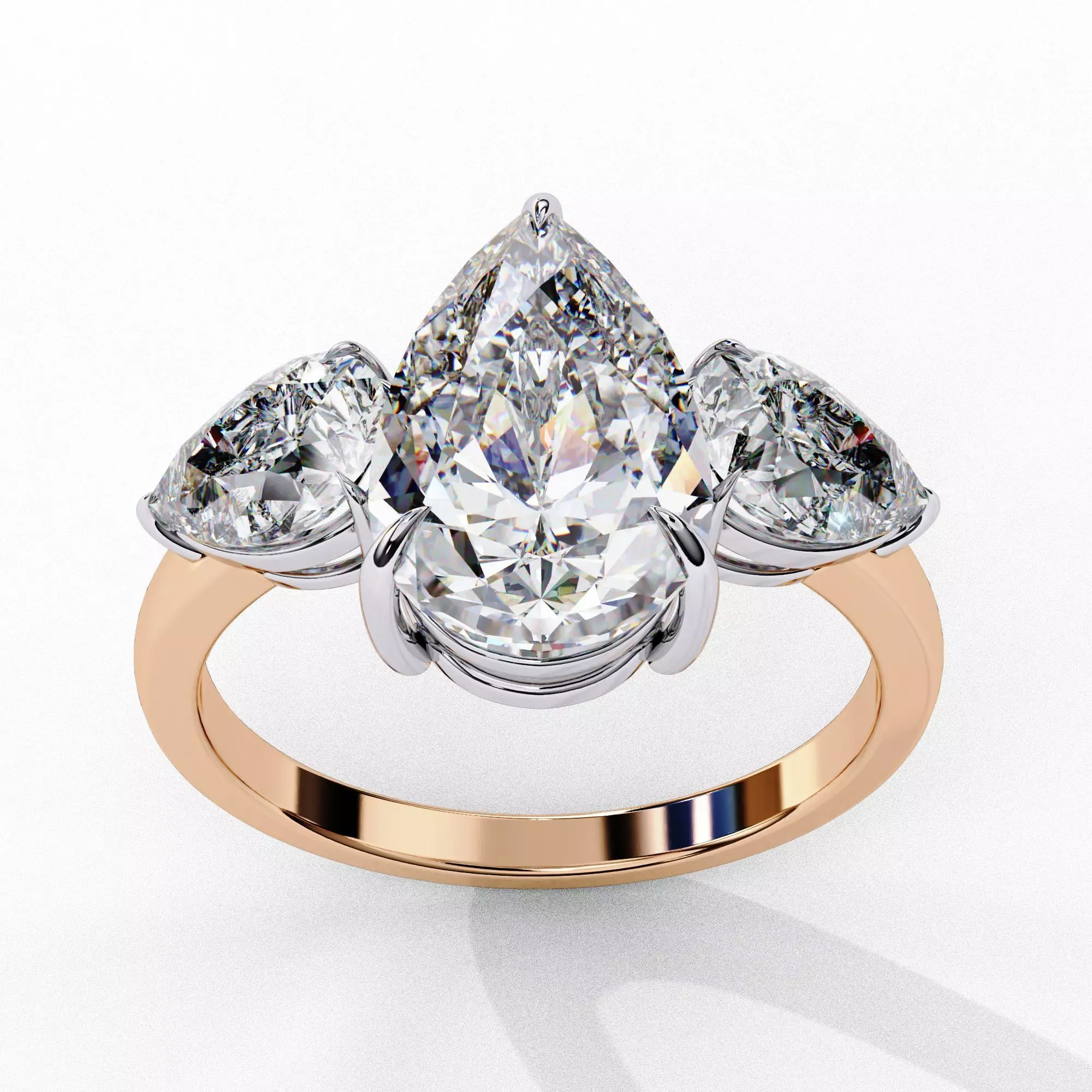 Trio Solitaire Diamond Ring 360 animation renders 3dm stl 3D print model_0