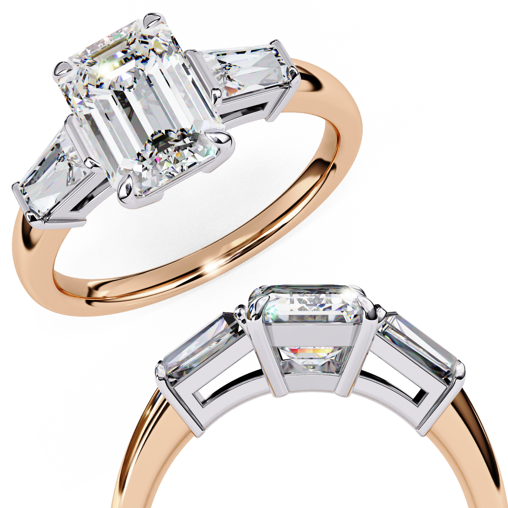 Trio Solitaire Diamond Ring 360 animation renders 3dm stl 3D print model_2